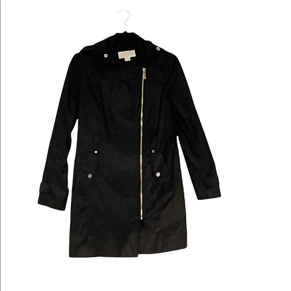 MICHAEL Michael Kors Black Trench Coat Gold Accent Size XS